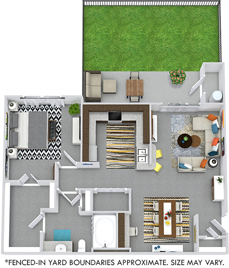 Floor plan for 1 bed, 1 bath, 780 sqft